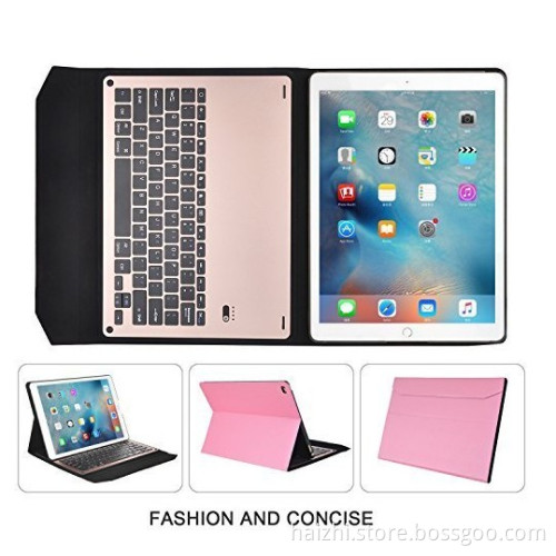 fashion style 2-in-1 Aluminum Metal Bluetooth Keyboard+Leather Case For Apple iPad Pro 12.9"